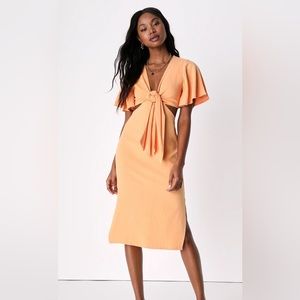 Light Orange Tie Front Midi Dress, NWT, Size L